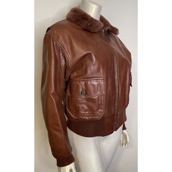 Ralph Lauren Brown Bomber Aviator Jacket Womens 12 Vintage Shearling Collar - Picture 5 of 16